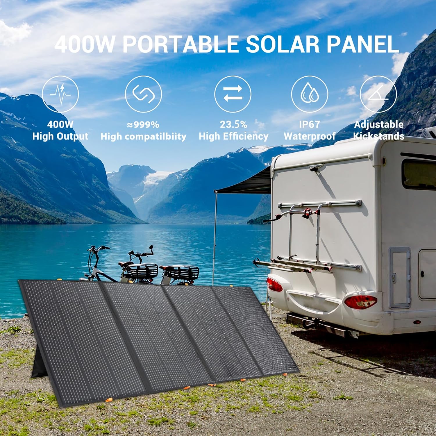 400W Portable Solar Panel,Foldable Solar Panel Power Backup,36V Output Solar Charger for Power Station Off Grid Outdoor Activities, RV, Marine