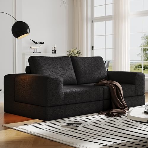 Cloud Modular Sectional Sofa, DIY Combination Modular Couch for Living Room, Unique Knitted Fabric Love Seat Couches with 2 Pillows