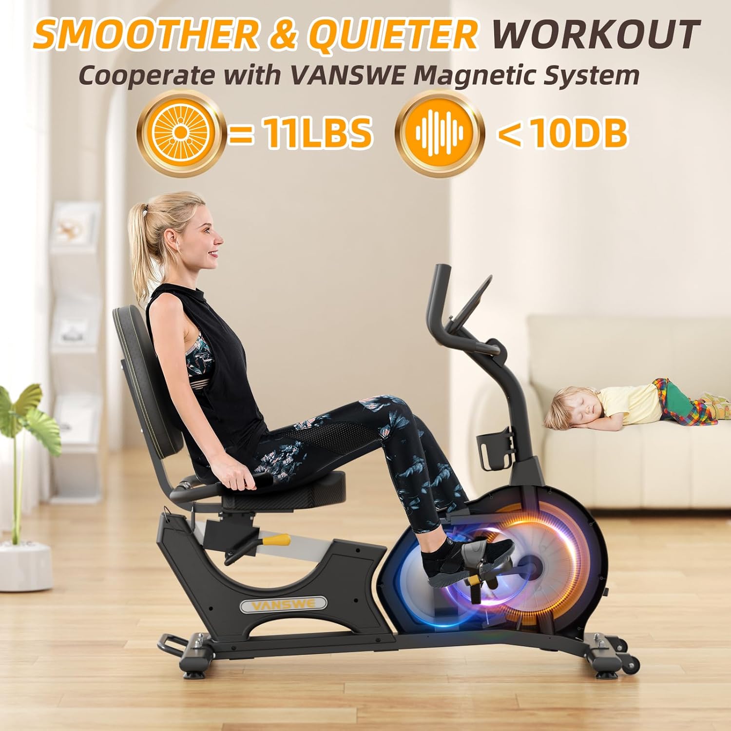 VANSWE Recumbent Exercise Bike, Recumbent Stationary Bikes for Home 400 LBS Weight Capacity