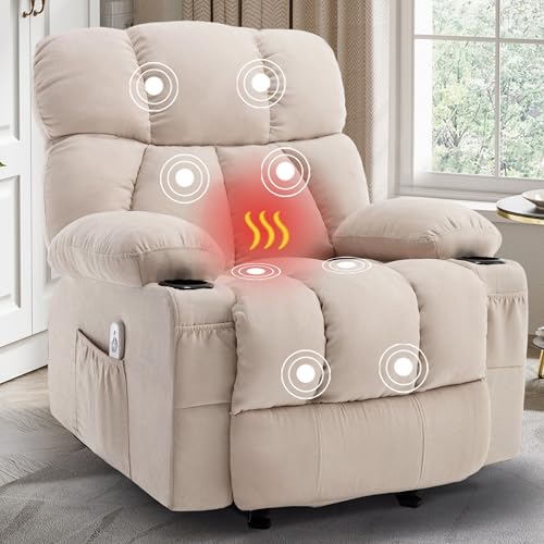 Recliner Chair with Massage and Heat, Rocker Recliner Chairs for Adults, Overstuffed Nursery Rocking Chairs for Living Room
