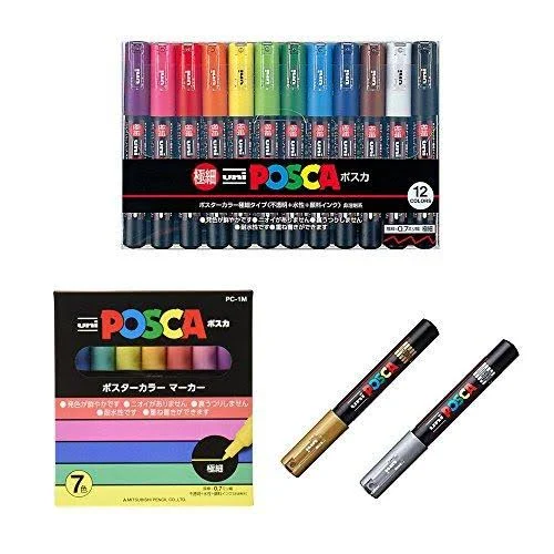 Uni Posca Paint Marker Full Range Bundle Set , Mitsubishi Poster Colour All Color Marking Pen Fine Point PC3M 24 Colours