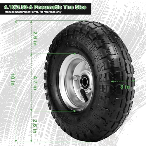 (2 Pack) 4.10/3.50-4 Tire and Wheel - 10 Inch Heavy Duty Pneumatic Tire with 5/8" Bearings and 2.2" Offset Hub - Compatible with Hand Truck