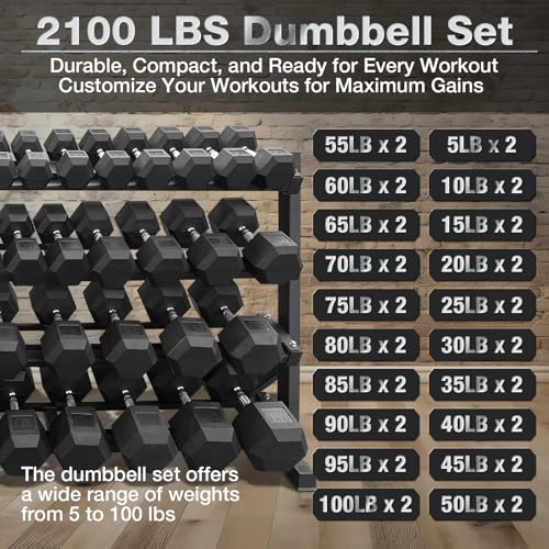 550 lbs 1200lbs 2100 lbs Dumbbells Weight Set, Hex Dumbbell Sets, Gyms Weights Dumbbells Sets, Weight Set for Home Gym, Strength Training