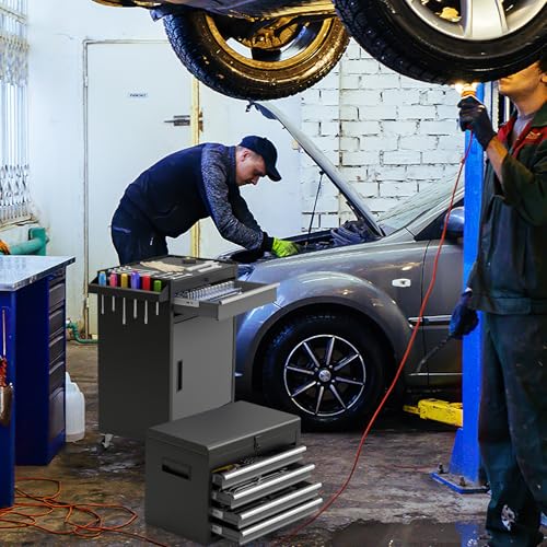 Goplus Rolling Tool Chest, 5-Drawer Tool Box Organizer w/Lockable Wheels & Sliding Drawers & Detachable Top & Adjustable Shelf