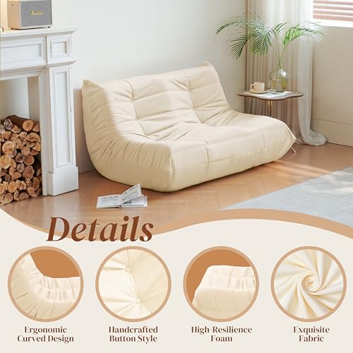 Bean Bag Chair for Adults - Suede & Microfiber Fireside Floor Chair, Comfortable Corner Lounge Sofa for Living Room, Bedroom, Office (3-Seater, Beige)