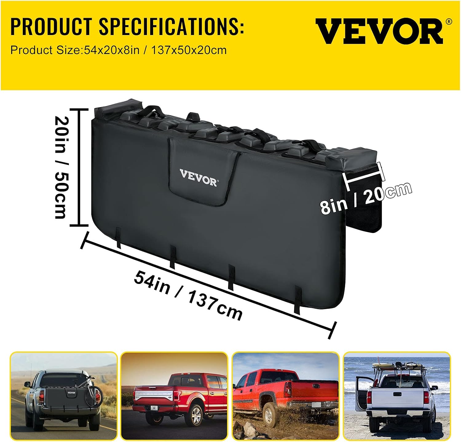 VEVOR Tailgate Pad for Bikes, Tailgate Protection Cover Carries UP to 6 Mountain Bikes, 63 Bike Pickup Pad for Pickup Truck, Upgraded