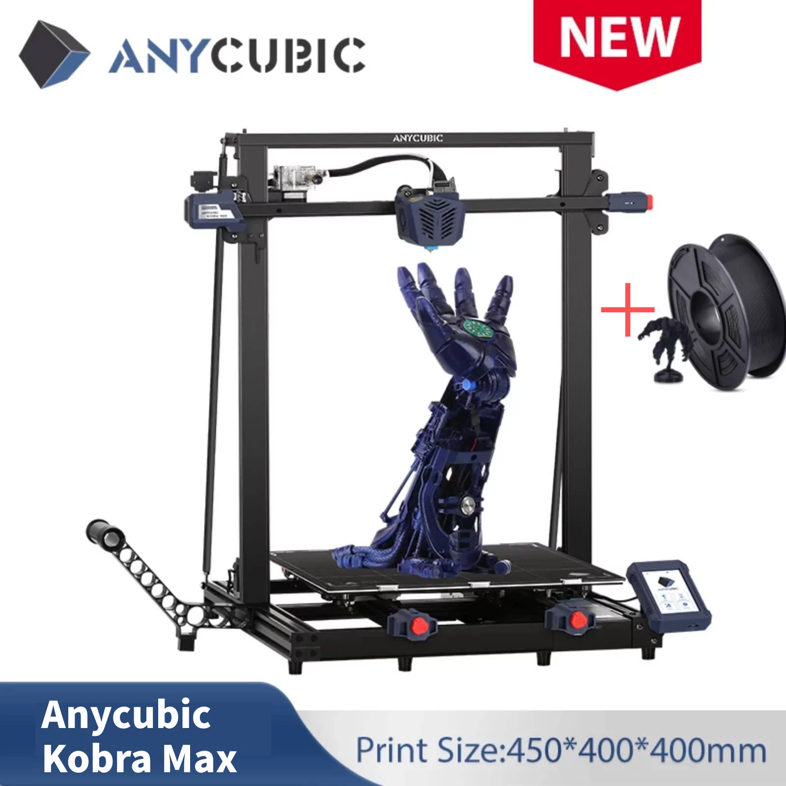 Anycubic Kobra Black Max FDM 3D Printer, Smart Auto Leveling with Self-Developed ANYCUBIC LeviQ Leveling+1 kg PLA - Radiant Selections