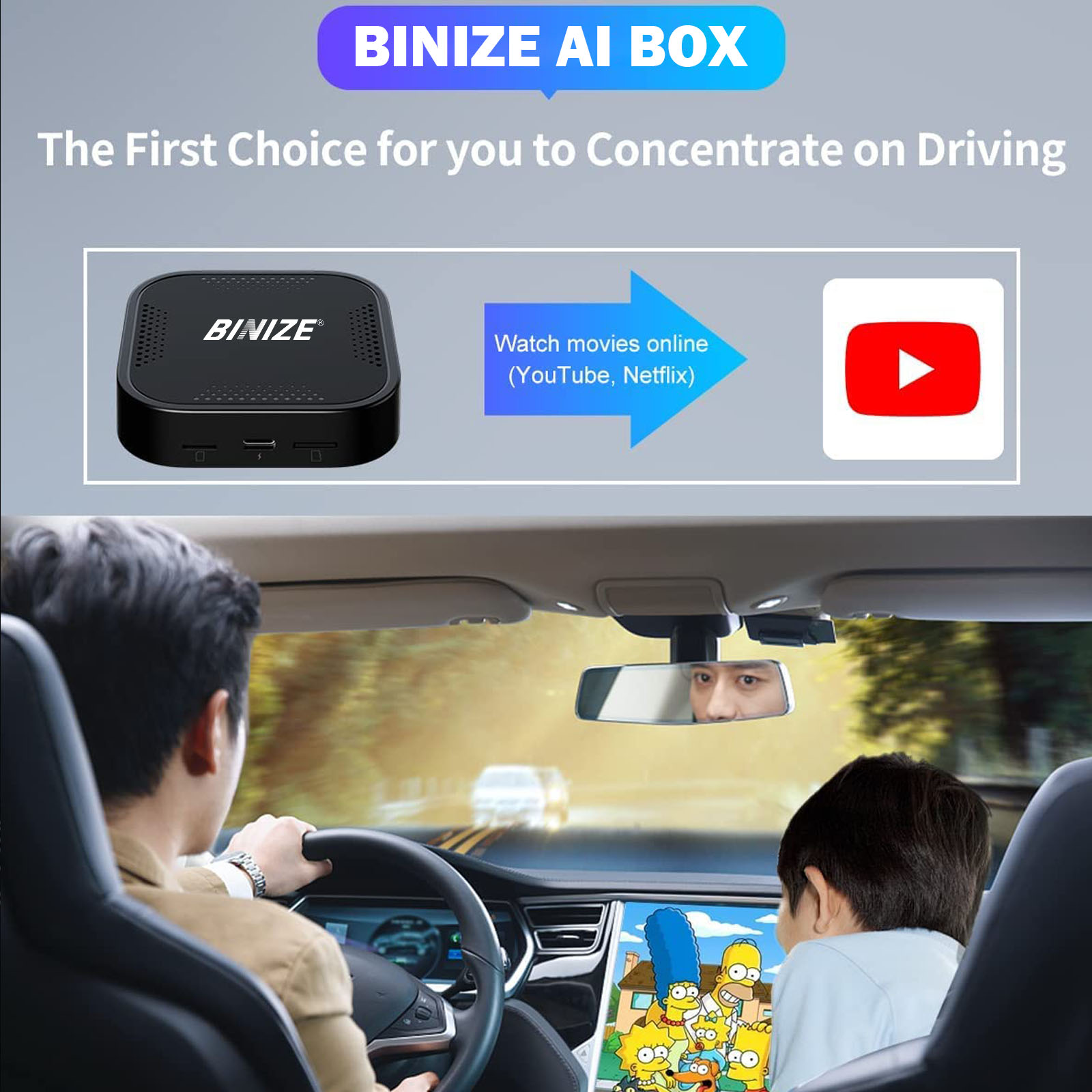 BINIZE ai Box Android Auto Wireless 4G Cellular,4+64G,8Core, Only Fit for Cars with OEM/Factory Wired CarPlay,Wireless CarPlay&Android System