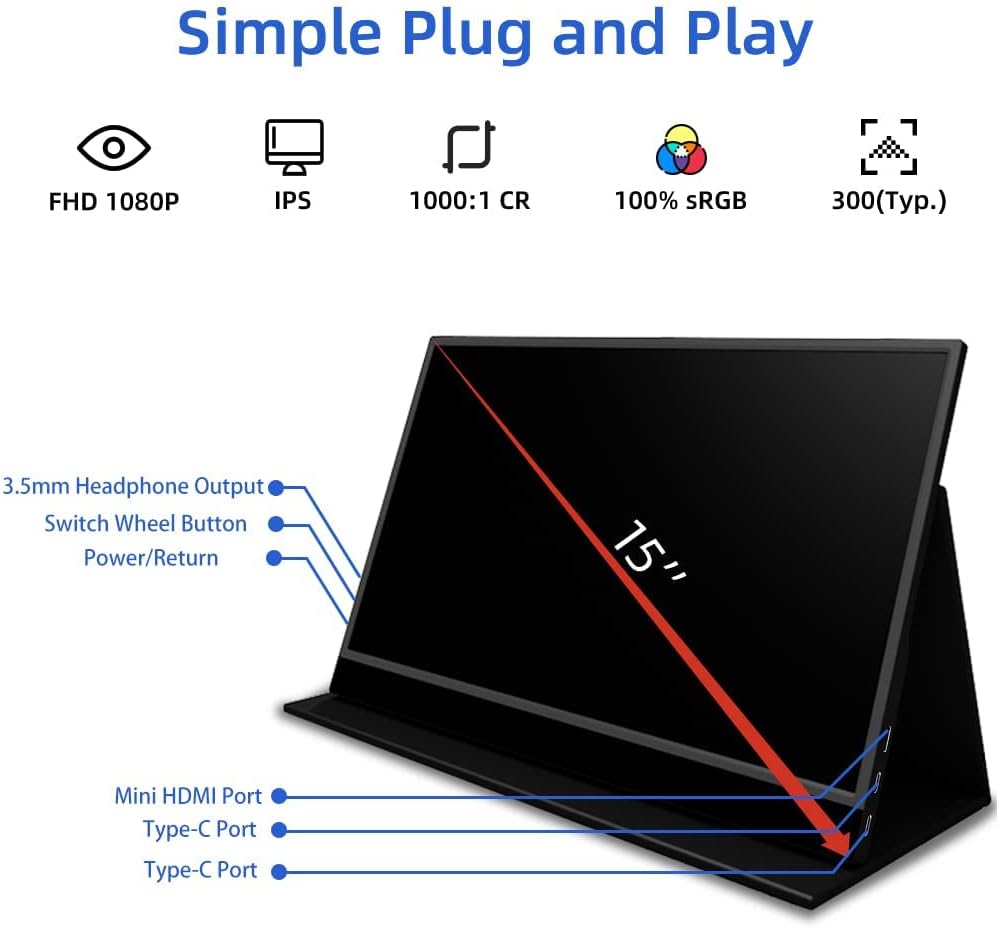 Portable Monitor��AYY 15.8'' 1080P FHD Freesync IPS 100% SRGB Gaming Monitor with Speaker,Vesa