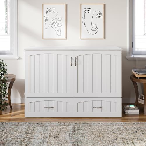 AFI Southampton Queen Murphy Bed Chest with Mattress, Storage, and Built-in Charger in Grey