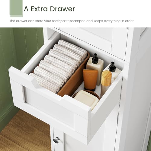 Iwell 67" Tall Bathroom Cabinet, Storage Cabinet with 2 Doors & 1 Drawer, Bathroom Storage Cabinets with Adjustable Shelves, for Living Room