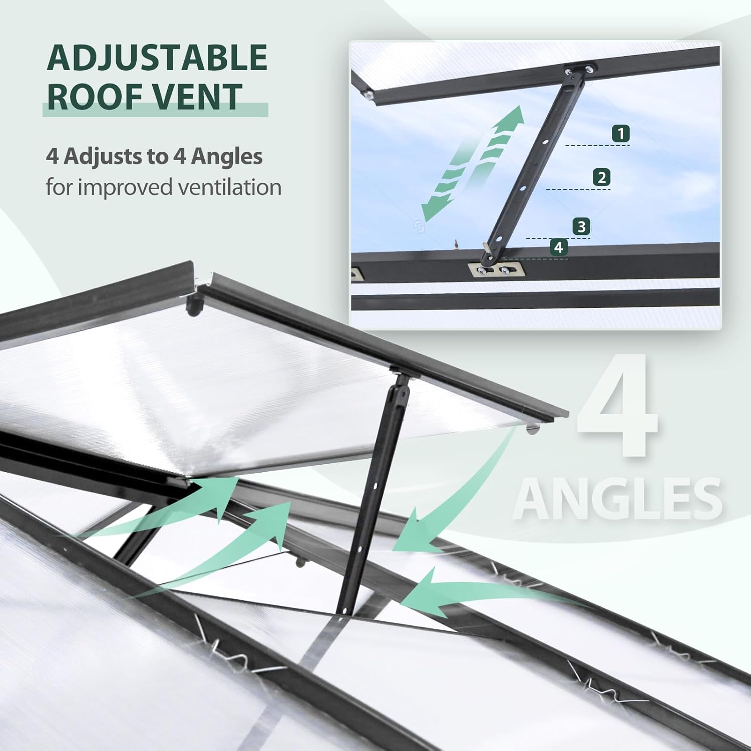 EAGLE PEAK 6x6x7 Outdoor Walk-in Hobby Greenhouse with Adjustable Roof Vent and Rain Gutter, Base and Anchor