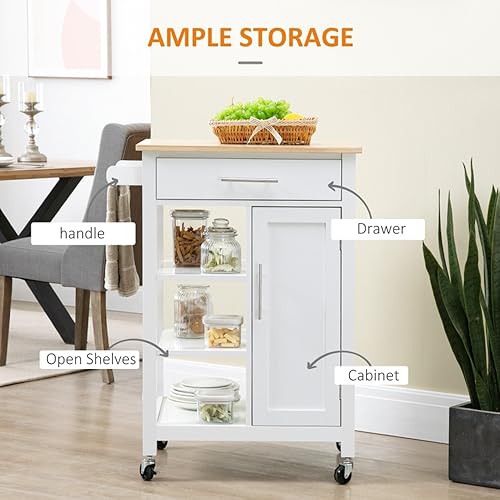 Kitchen Cart with Wood Tabletop - Rolling Serving Utility Trolley Cart - Mobile Kitchen Island with Storage - Microwave Cart on Wheels - 1 Drawer