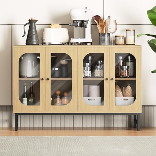 Luoxiao Sideboard Buffet Cabinet with Storage 47" Modern Storage Cabinets with Glass Doors and Adjustable Shelves Accent Wood Credenza for Living