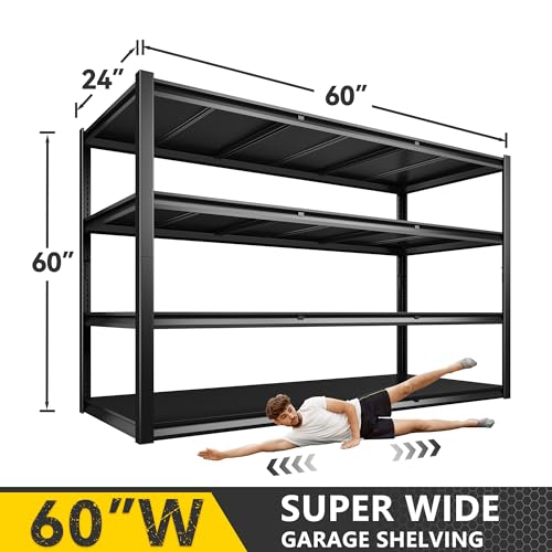 REIBII 60" W Garage Shelving 3000LBS Garage Shelving Heavy Duty Storage Shelves, 5 Tier Metal Shelves, Adjustable Industrial Shelf for Warehouse