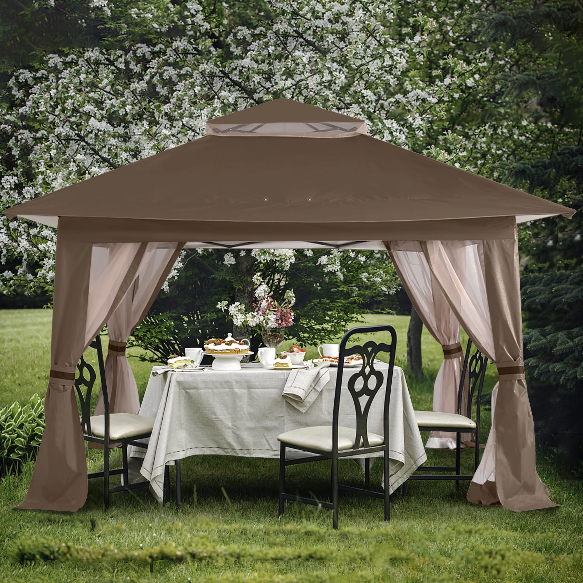 ABCCANOPY 13'x13' Gazebo Tent Outdoor Pop up Gazebo Canopy Shelter with Mosquito Netting, Brown