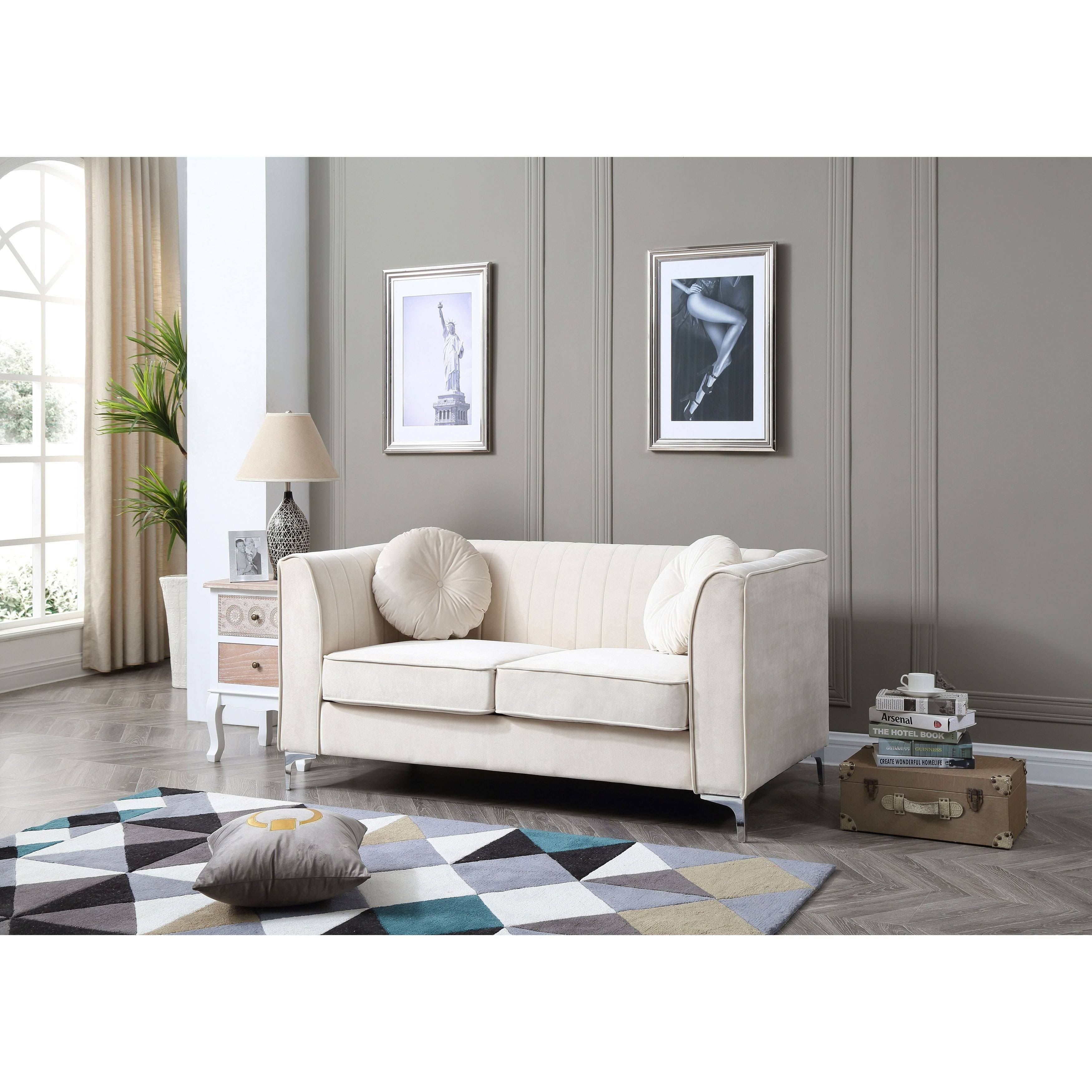 Glory Furniture Delray Velvet Loveseat in Ivory