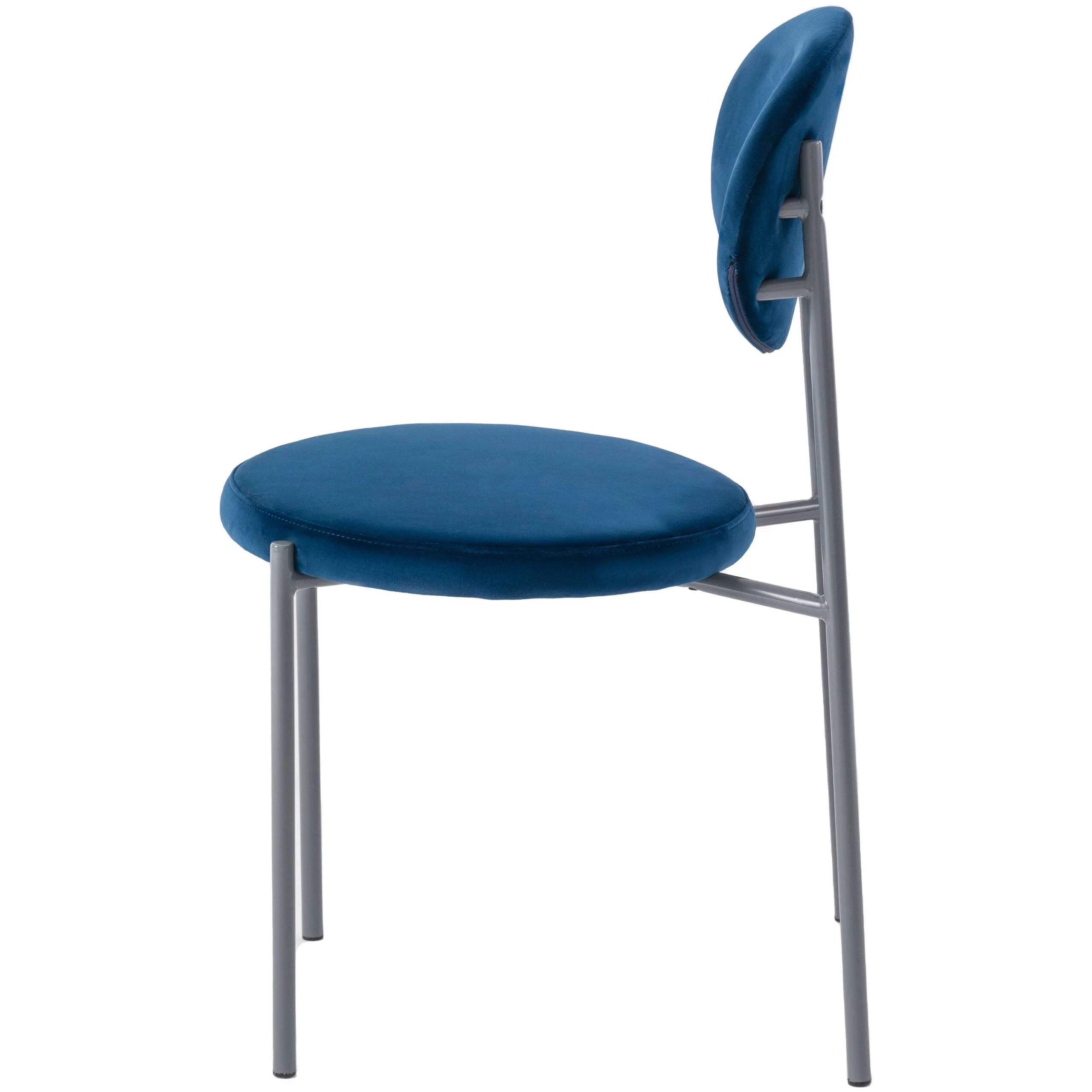 LeisureMod Euston Modern Velvet Dining Kitchen Side Chair with Powder Coated Grey Steel Frame, Set of 4 (Navy Blue)