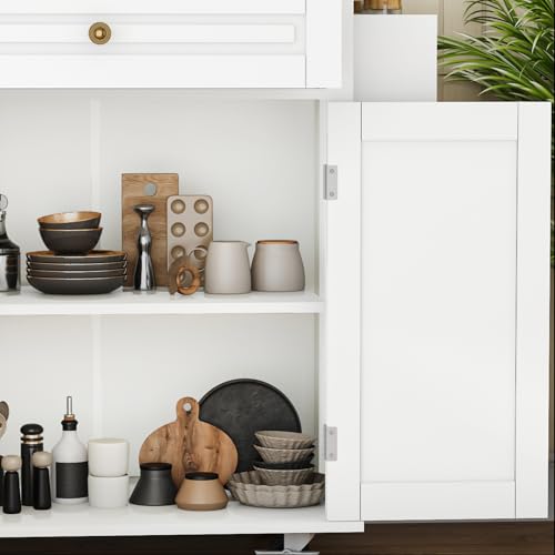 67’’ Movable Kitchen Island with Drop Leaf and Power Outlet, Lockable Sliding Countertop Rolling Island Cart with 2 Large Drawers, Spice, Towel Rack