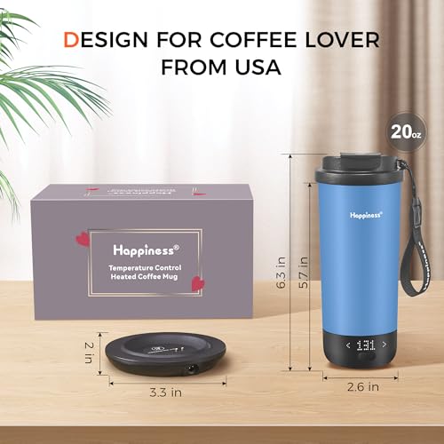 Happiness Self-Heating Travel Mug 20oz,Smart Rechargeable Electric Temperature Control Heated Coffee Cup