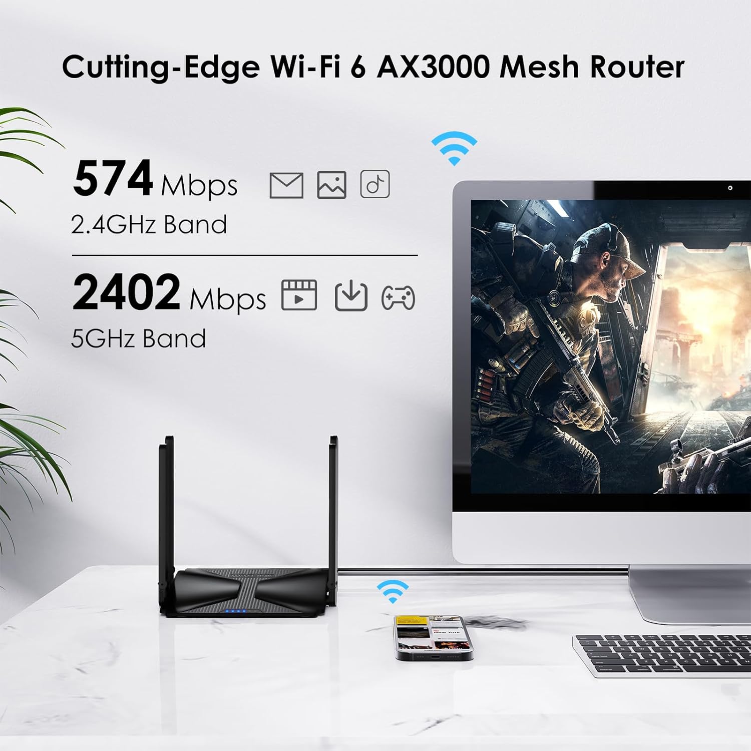 WiFi 6 Router AX3000 Wireless Internet High Speed Smart Router with 5dBi High-gain Antennas