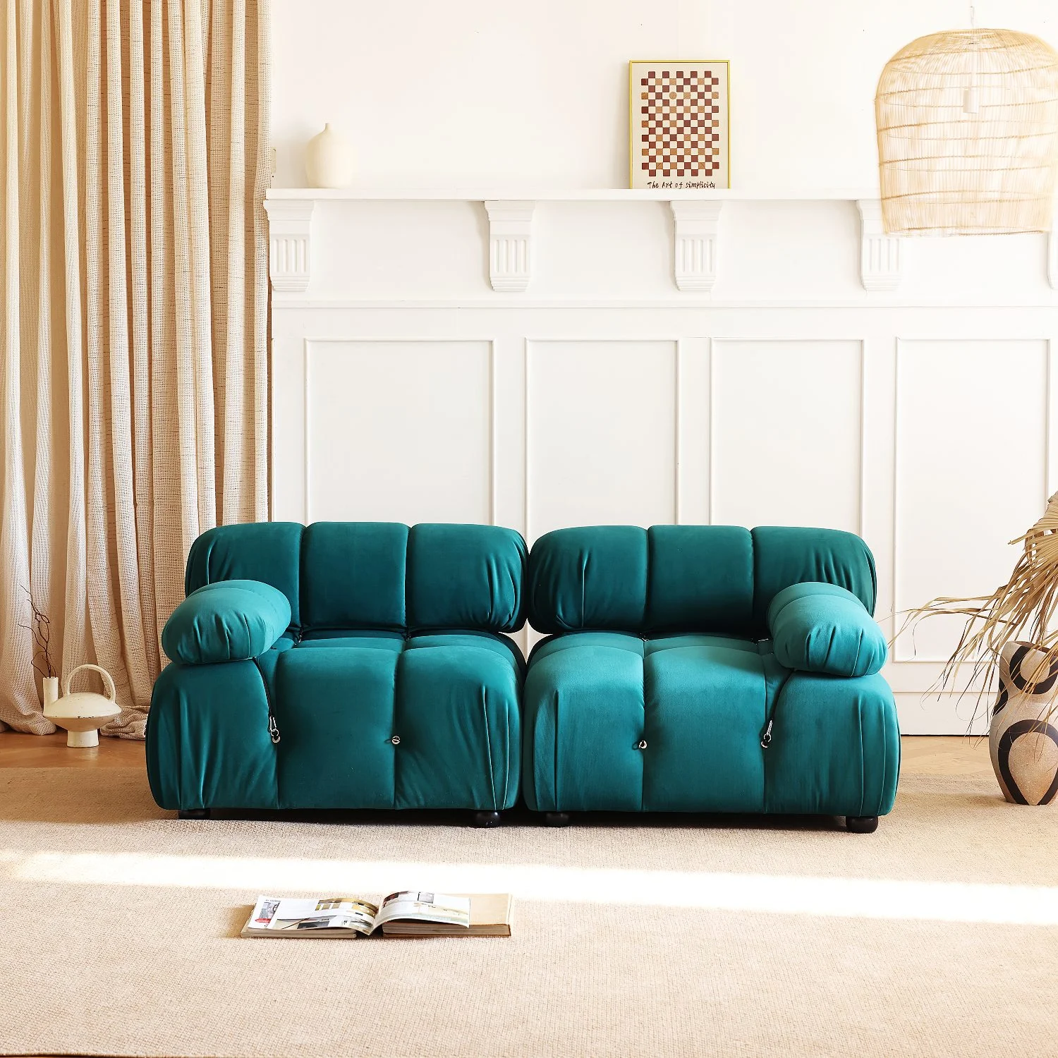 Modular Sectional Sofa Modern Two Seater Loveseat Wide Couch Sectional for Living Room Bedroom Apartment Green