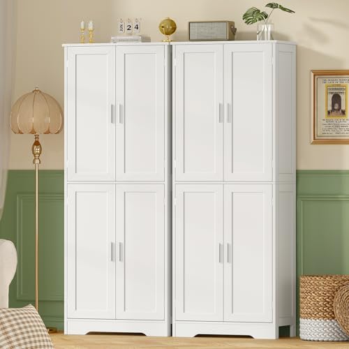 67” Storage Cabinet, Kitchen Pantry Cabinet with 4 Doors and 2 Adjustable Shelves, Cupboard, Tall Bathroom Cabinets for Dining Room, Living Room
