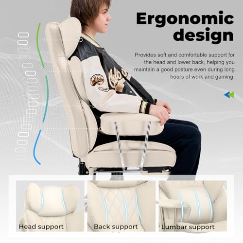 COMHOMA Big and Tall Office Chair, High Back Leather Gaming Chair with Footrest