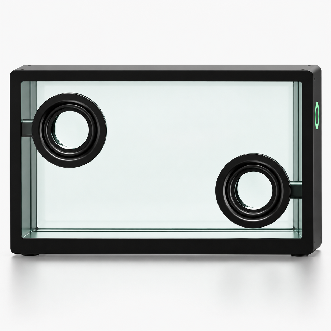 Straight front view of black transparent speaker