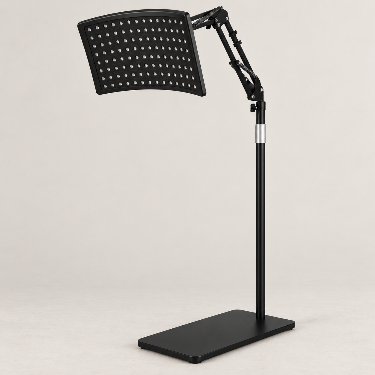 Brown Black light panel with articulated stand, angled view