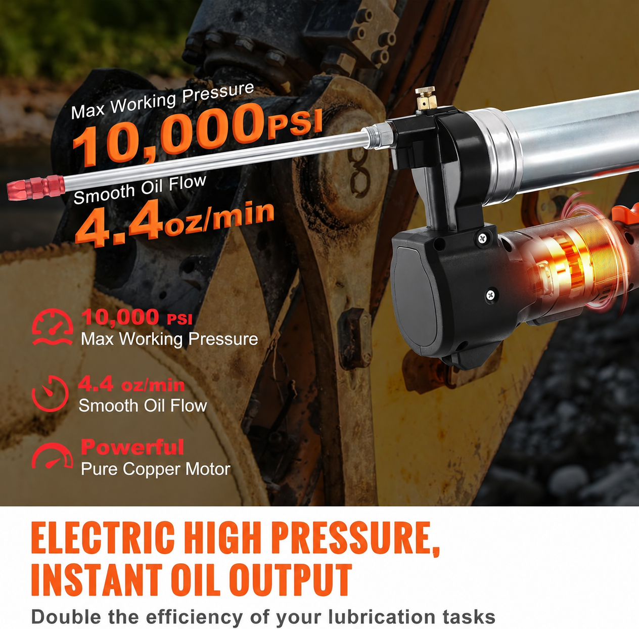 Cordless Grease Gun, 20-Volt, 10,000 PSI, 39" Long Hose, Electric Grease Gun Kit Professional High Pressure Battery Powered Grease Gun with Carrying Case, Battery and Charger Included, Black