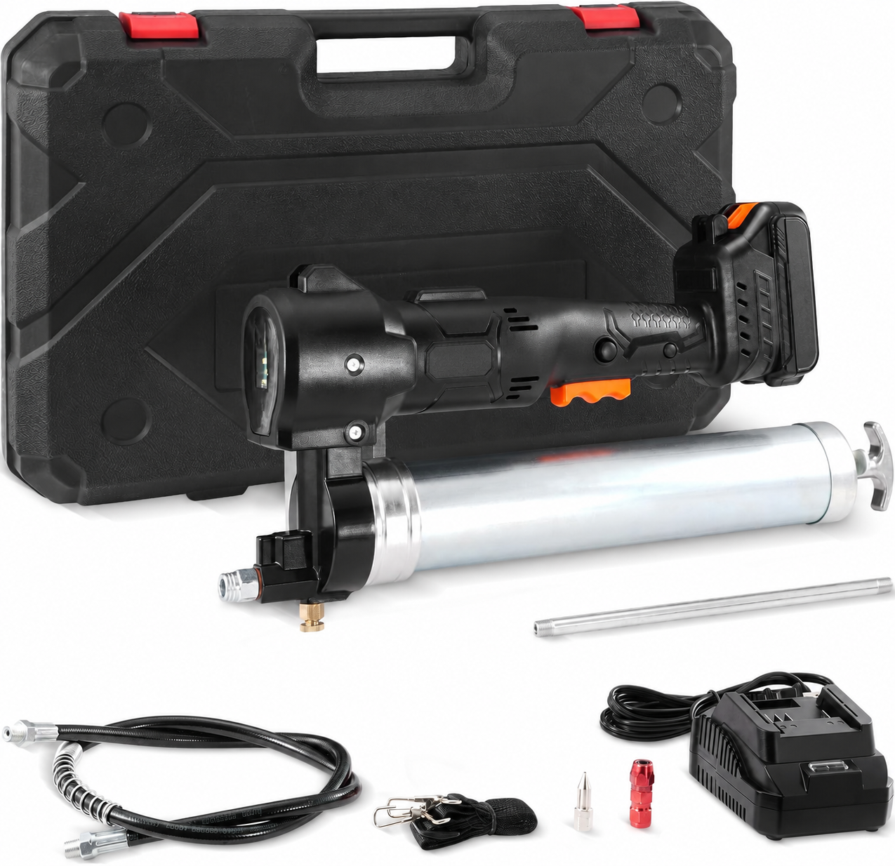 Cordless Grease Gun, 20-Volt, 10,000 PSI, 39" Long Hose, Electric Grease Gun Kit Professional High Pressure Battery Powered Grease Gun with Carrying Case, Battery and Charger Included, Black
