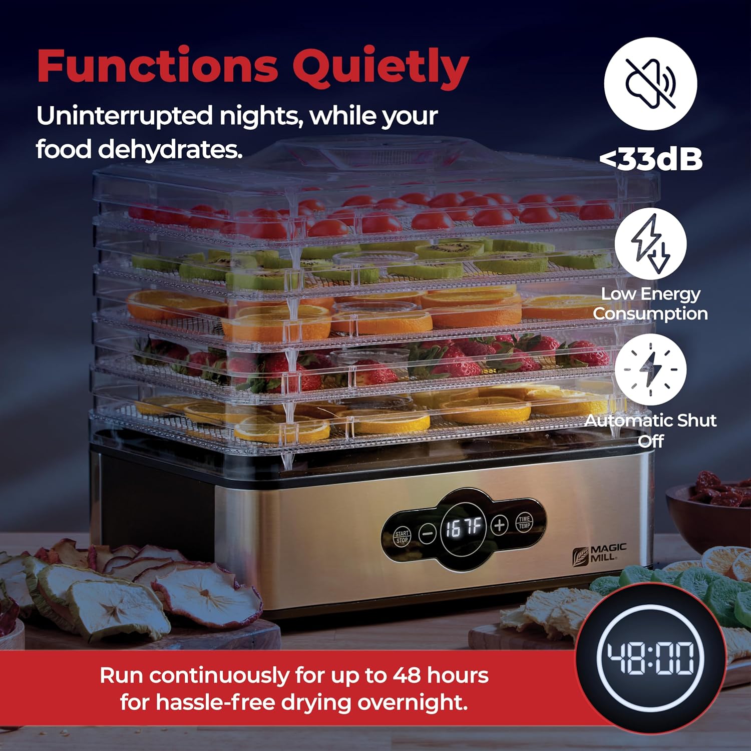 Food dehydrator timer and temperature controls