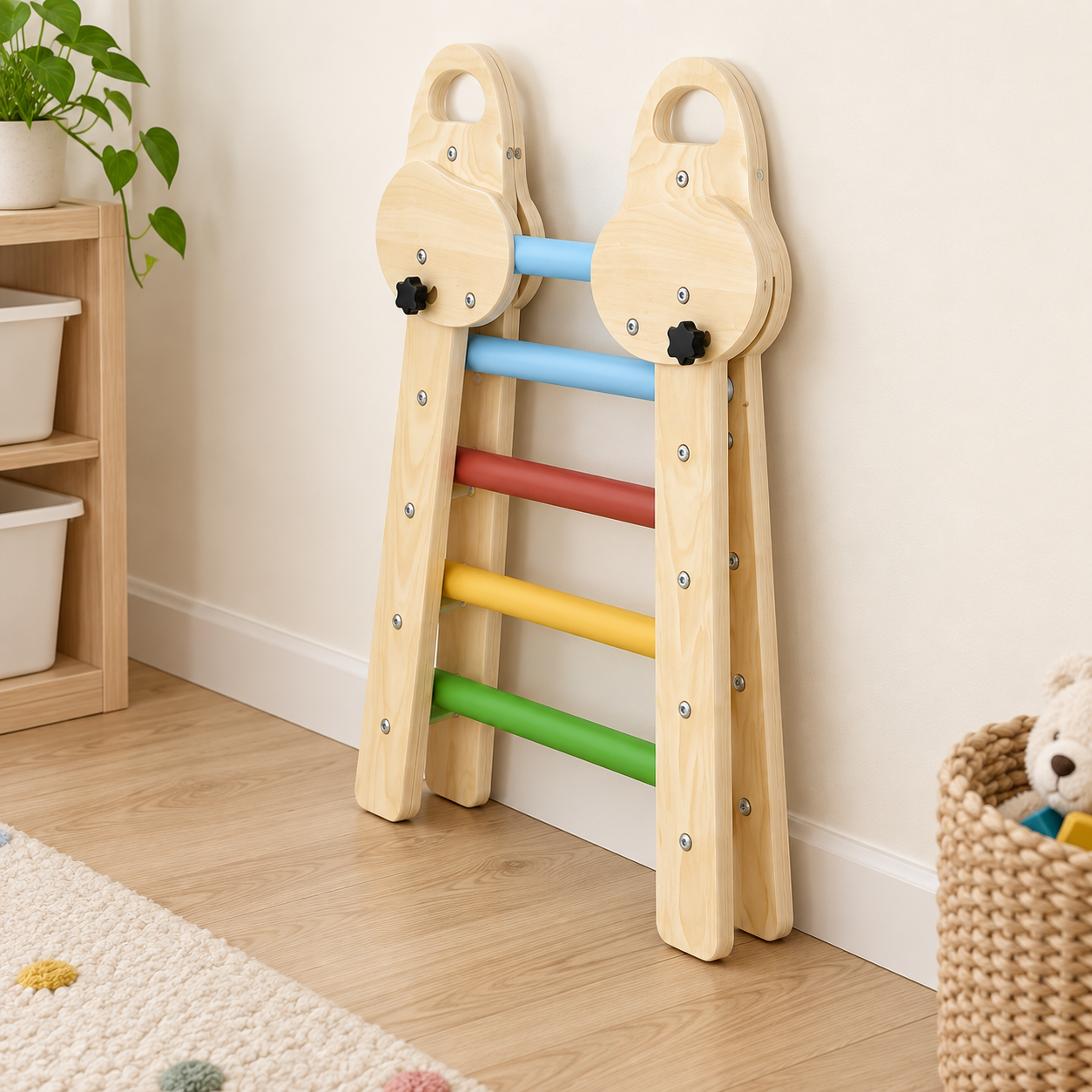 Natural wood multicolour triangle folded for storage