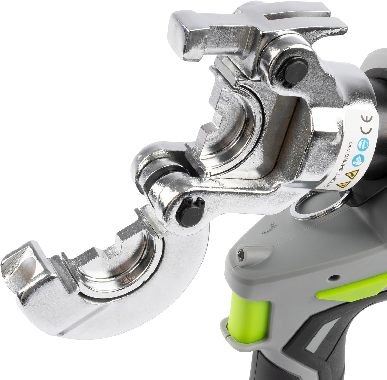 Brand-free close-up of cordless hydraulic crimper head