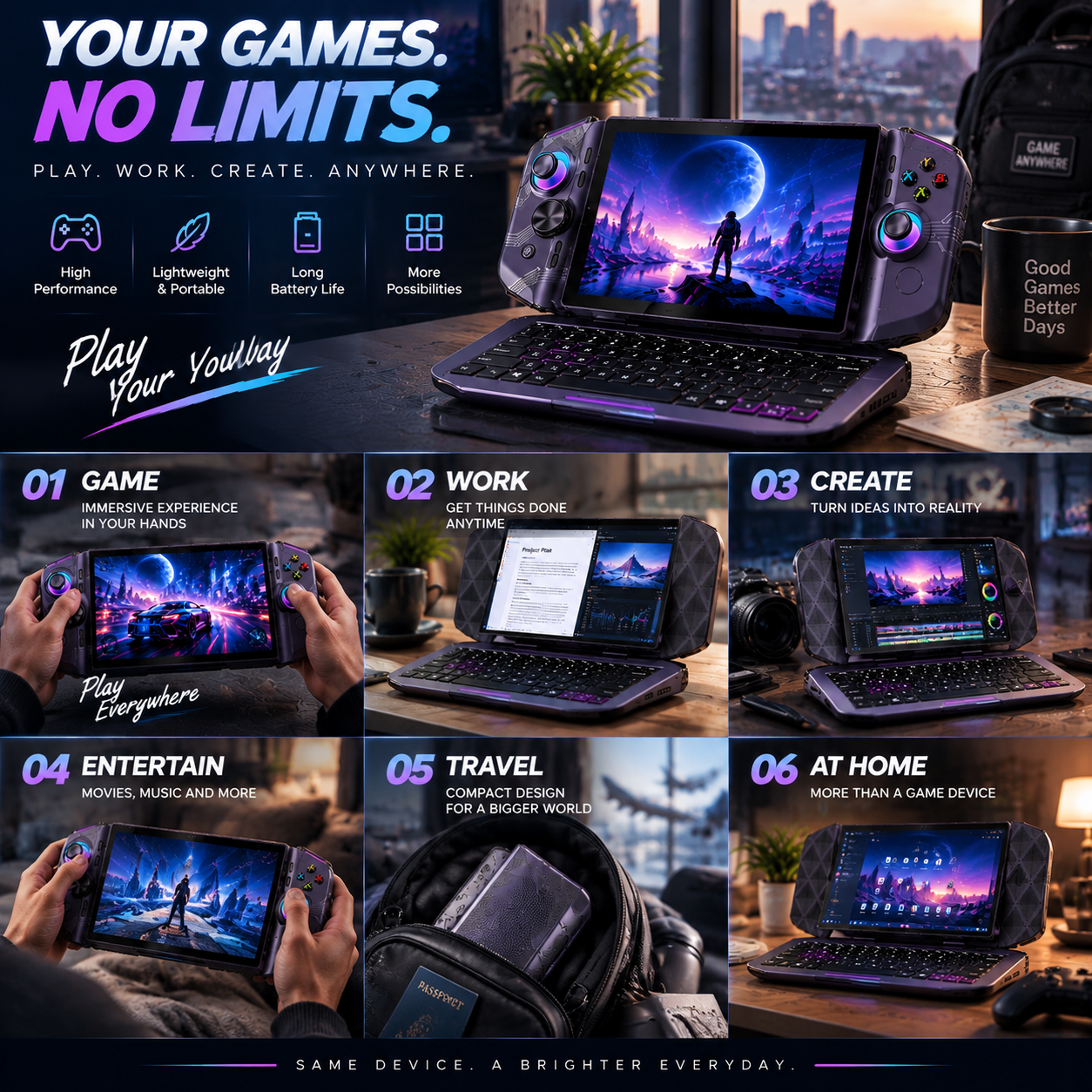 Dual-Mode 2-in-1 Gaming Handheld – Convertible Mobile Gaming & Productivity