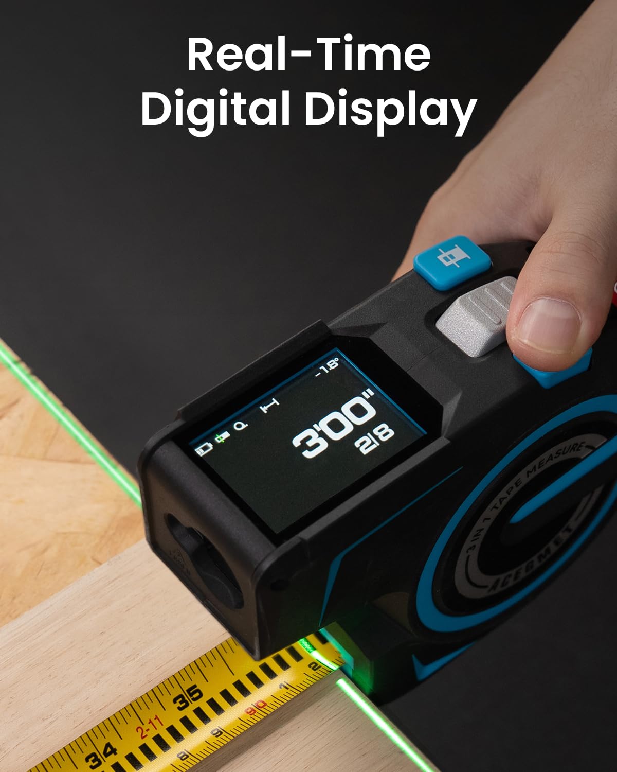 3-in-1 Smart Digital Tape Measure with 330FT Laser & App Sync