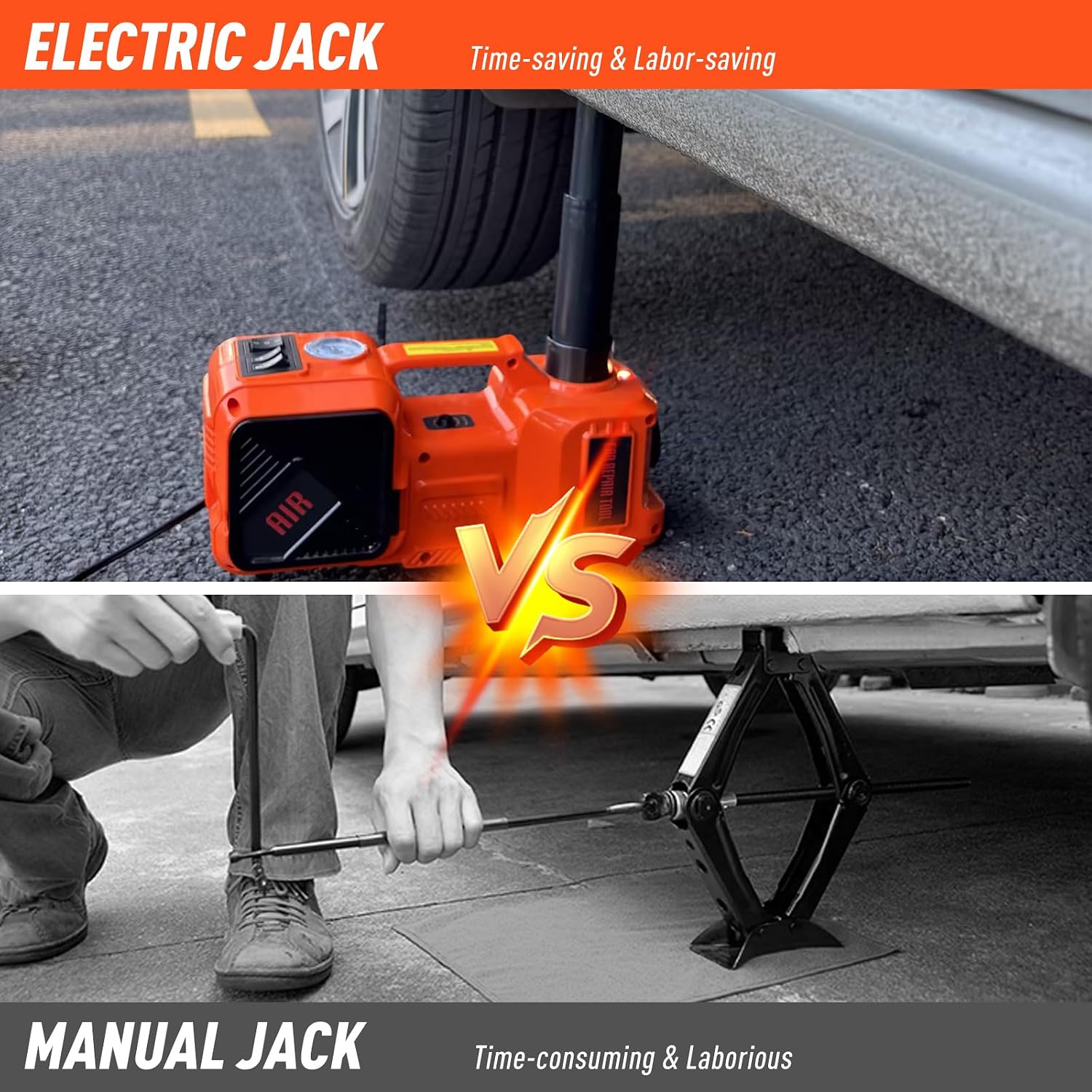 5-Ton 12V Electric Hydraulic Car Jack Kit with Tire Inflator & Impact Wrench