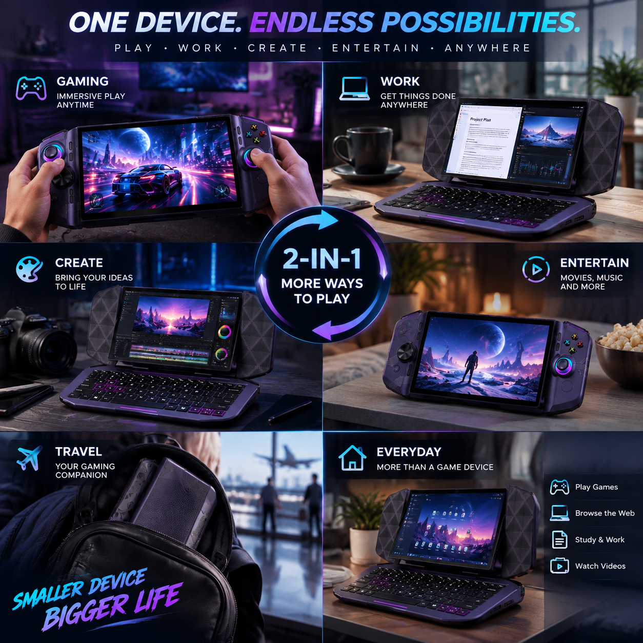 Dual-Mode 2-in-1 Gaming Handheld – Convertible Mobile Gaming & Productivity