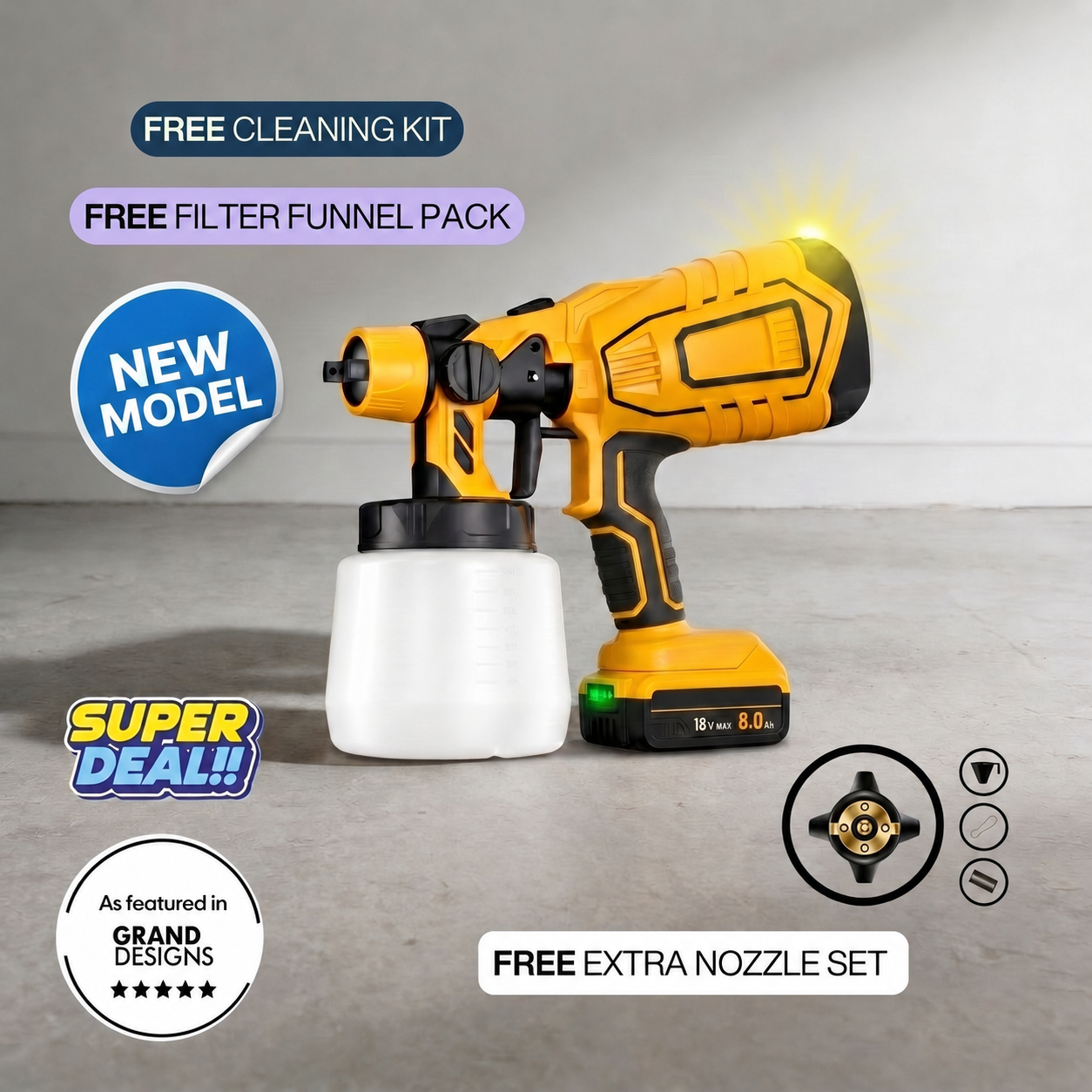 Compatible 18V Cordless Paint Sprayer – Lightweight, High-Precision HVLP
