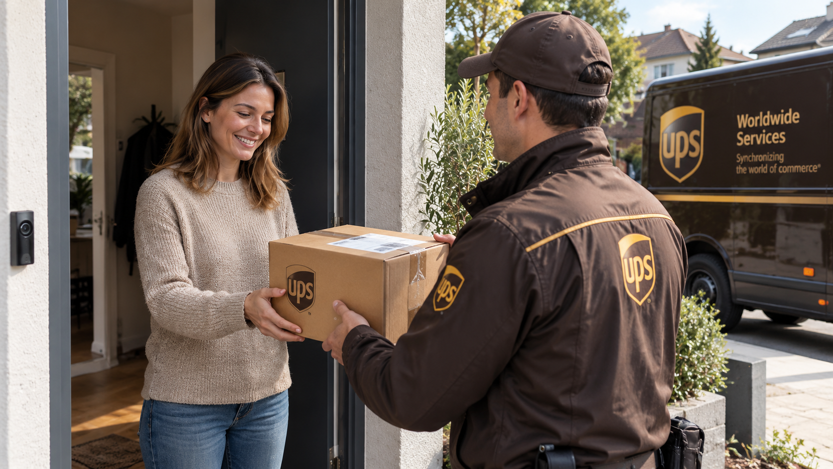 Courier delivering a package to a customer