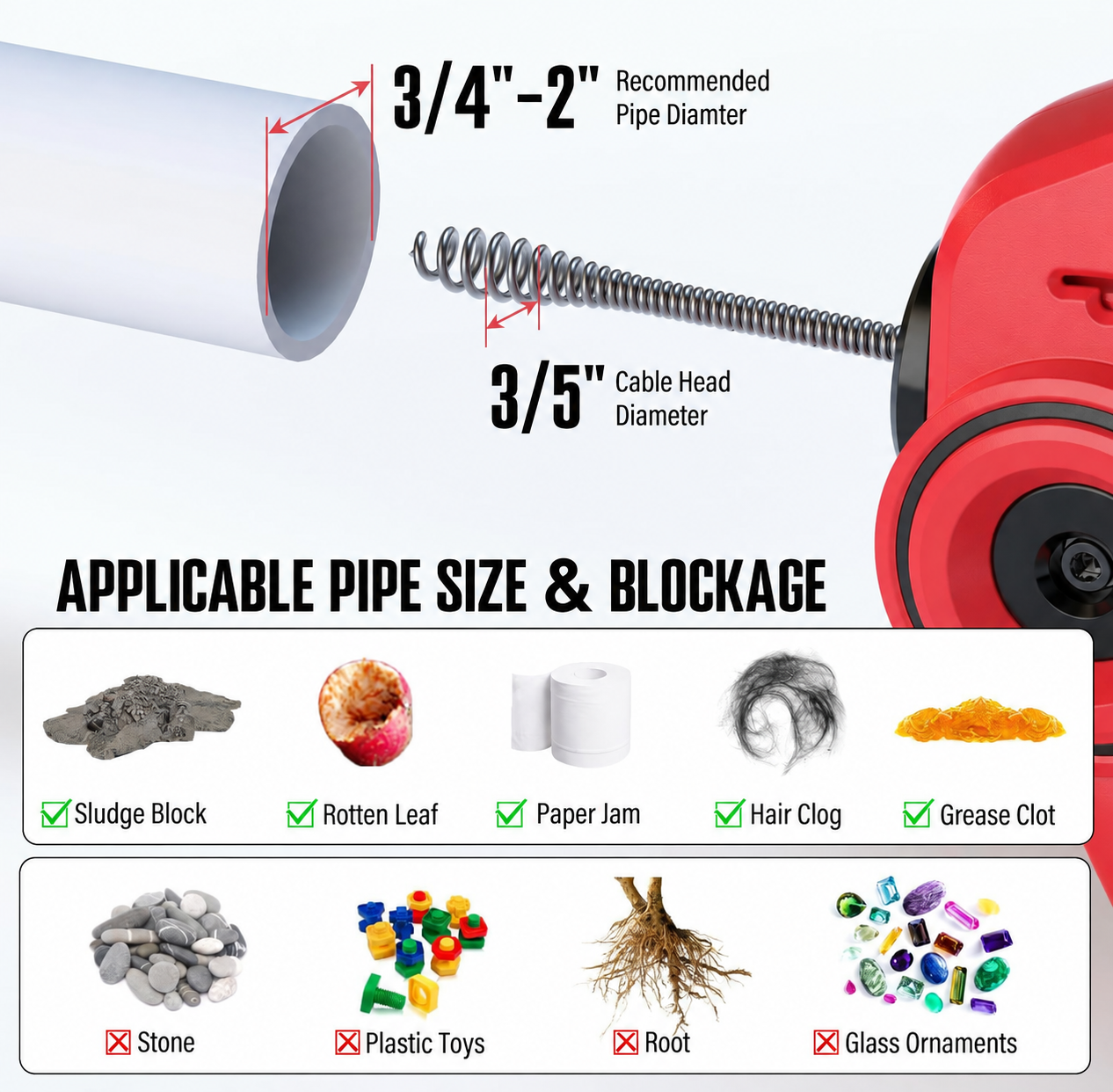 25Ft Cordless Electric Toilet Drain Snake Auger For Toilet & drain
