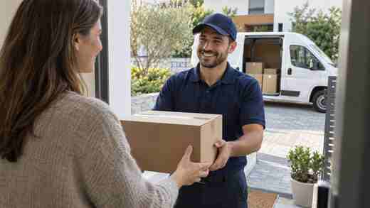 Courier handing a tracked parcel to a customer