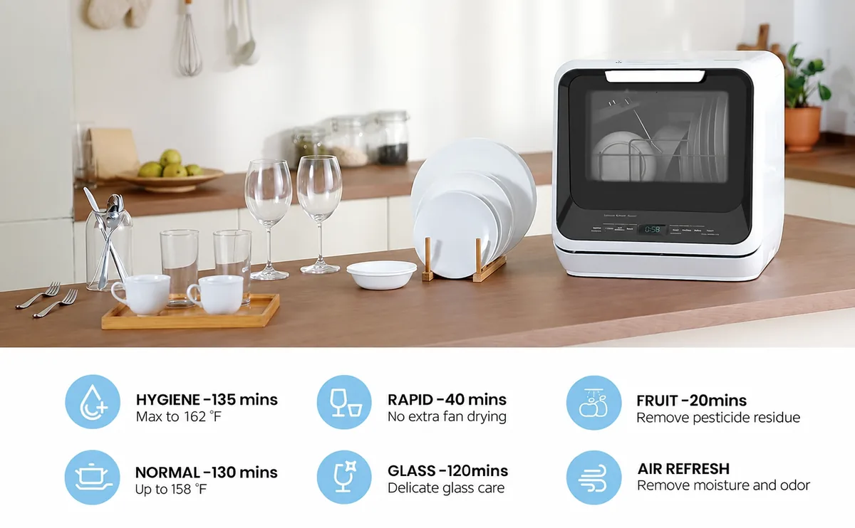 Compact countertop dishwasher in a real kitchen