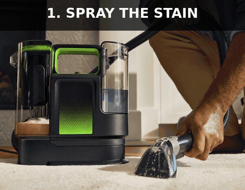 Animated spray scrub and extract cleaning process