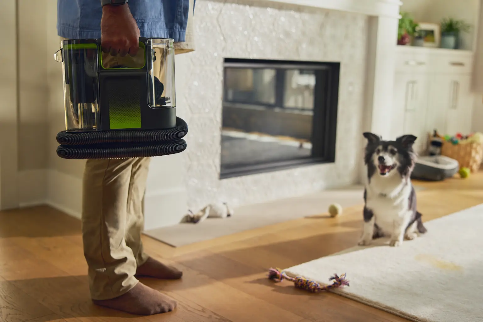Portable cleaner carried by its built-in handle