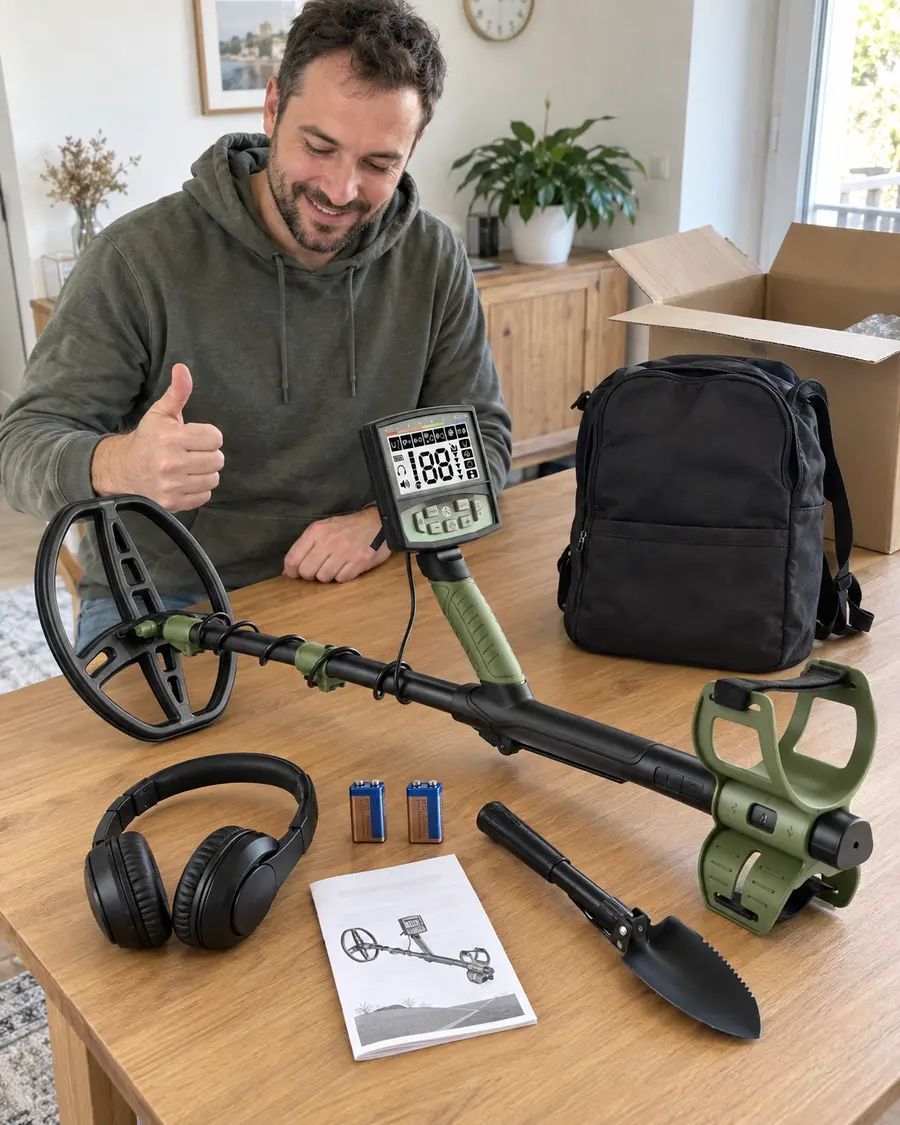 Customer receiving and checking the complete metal detector package