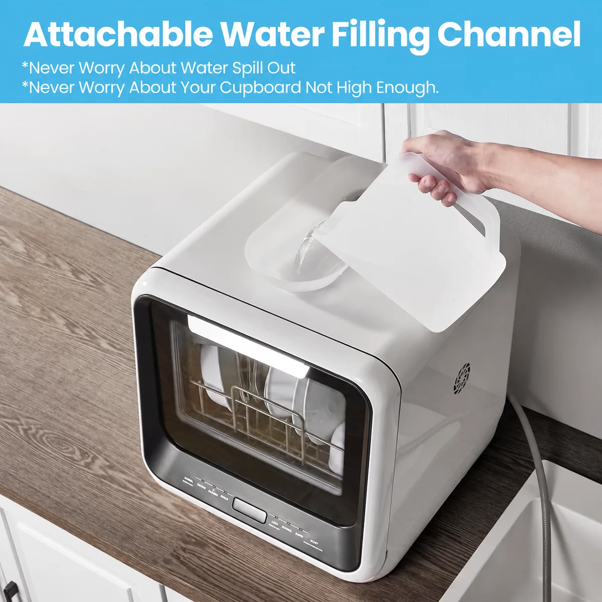 Water poured into the dishwasher built-in tank