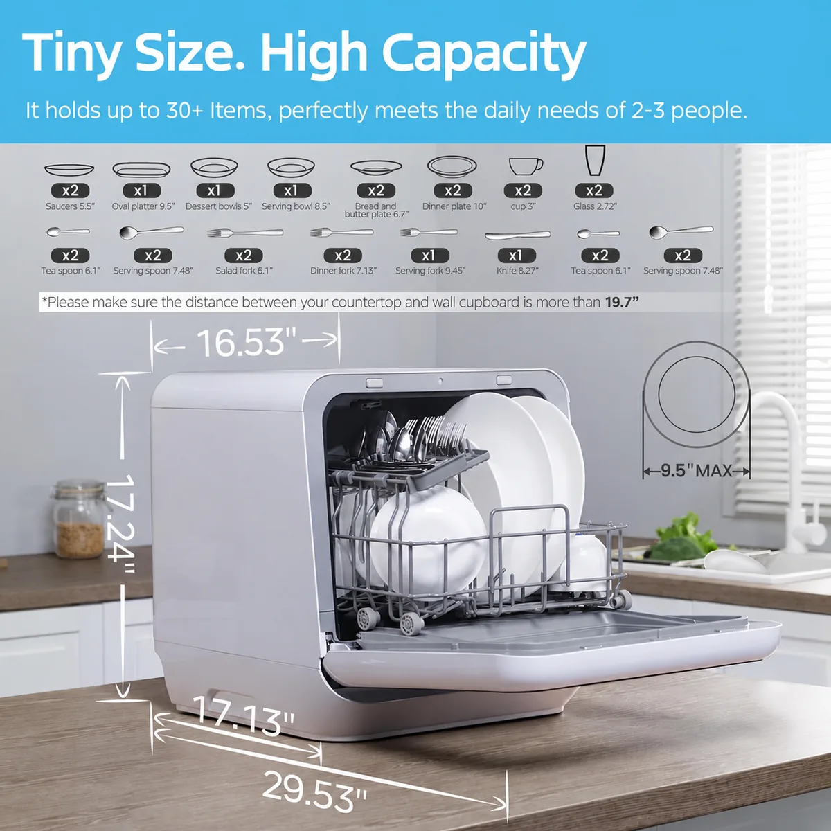 Countertop dishwasher capacity and dimensions