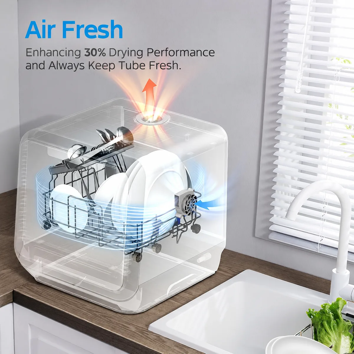 Air Fresh circulation system inside countertop dishwasher